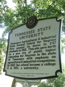 A historical marker sign giving the history of TSU