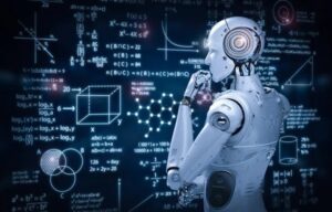 a robot machine looking at a screen with letters and numbers