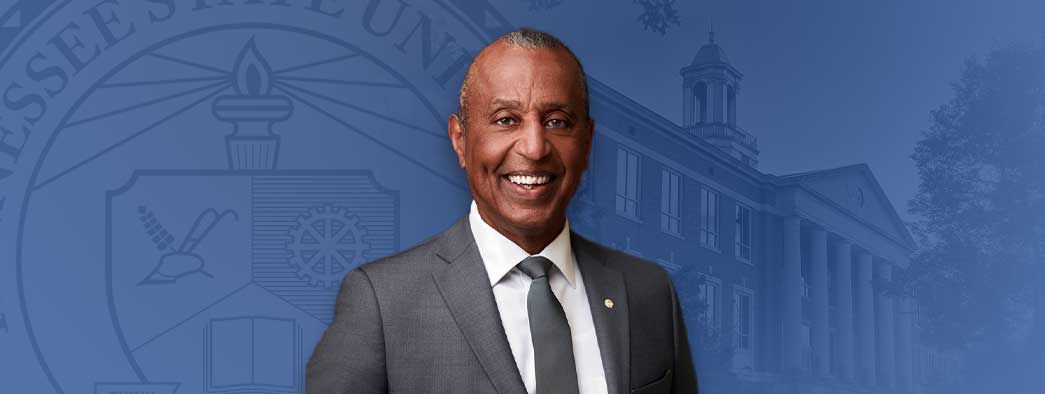 Banner with headshot of TSU President Dwayne Tucker