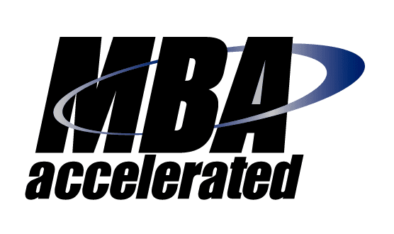 the text MBA accelerated in a black color