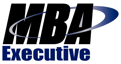 the text MBA in a black color and the text Executive in a blue color