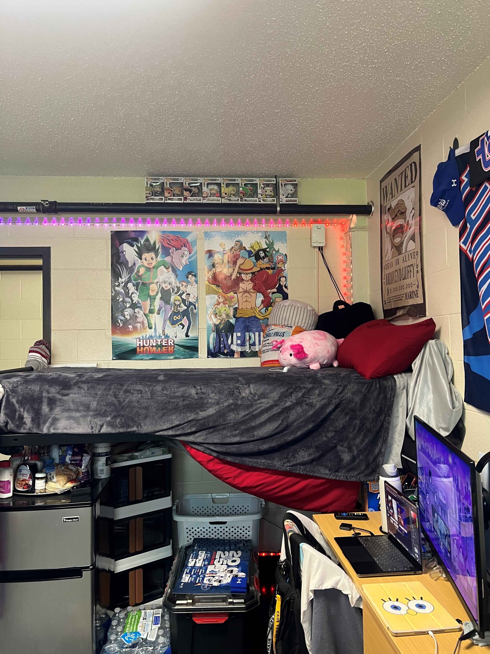 Boyd Hall dorm room with a bed and decor on the walls