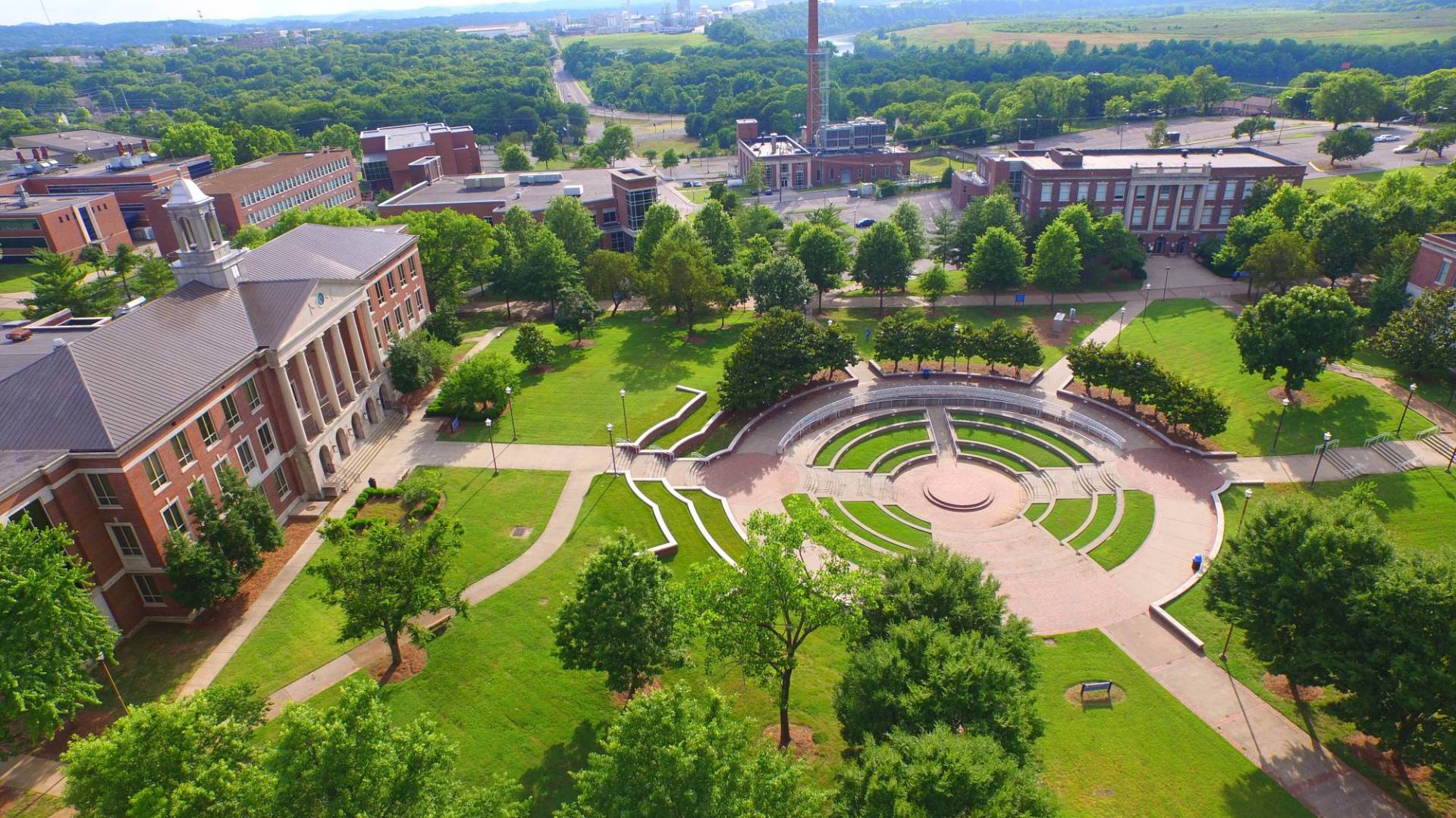 Aerial view of the center of TSU campus