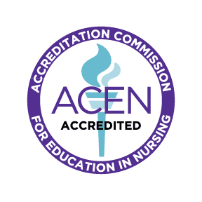 purple circle with the accreditation commission for education in nursing ACEN Accredited