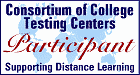 a white background with a blue border with the text Consortium of College Testing Centers in blue text and the word Participant in a red color and the text Support Distance Learning in blue text