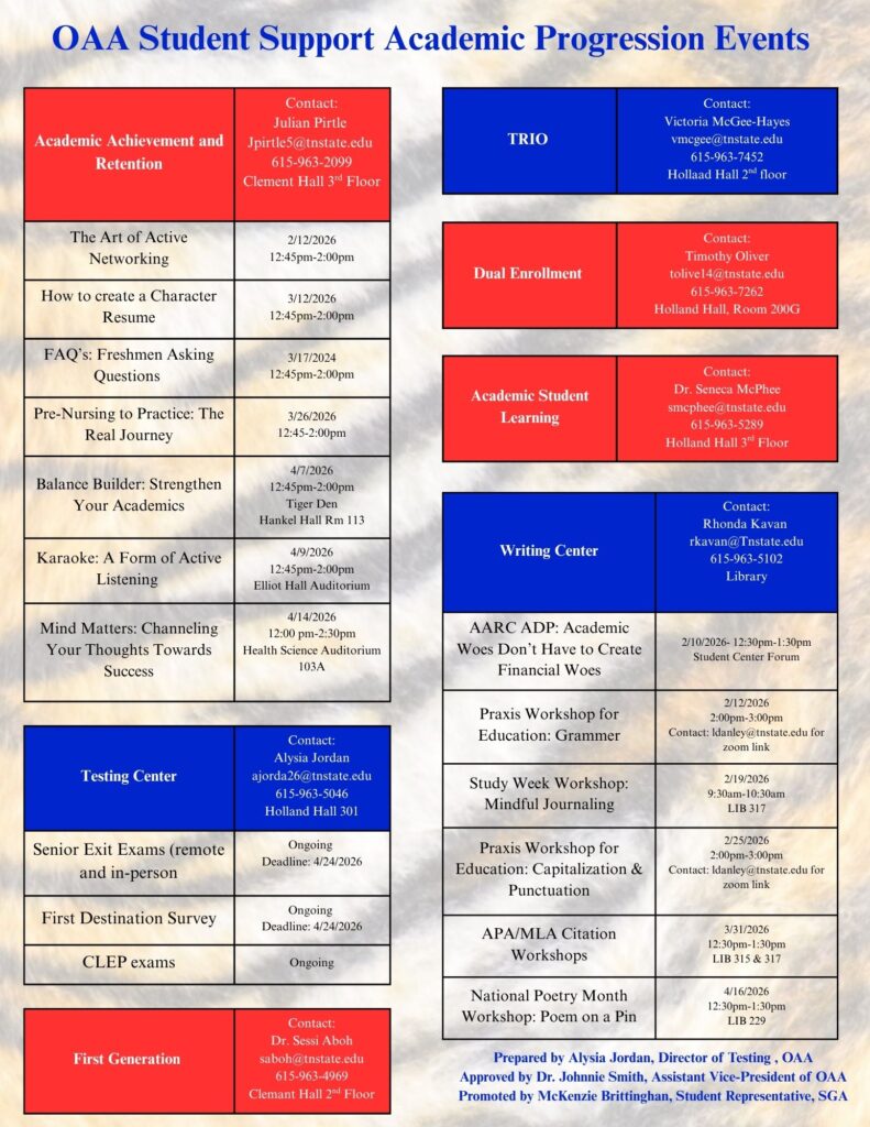 OAA Student Support academic progression events