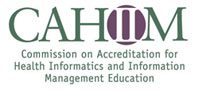 the text Cahim Commission on Accreditation for Health Informatics and Information Management ( Education in a green font color