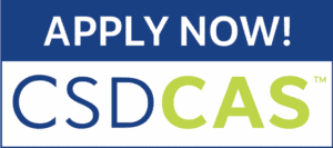 the text Apply Now in a blue background color with white text and the text CSD in a blue font color and the text CAS in a yellow font color