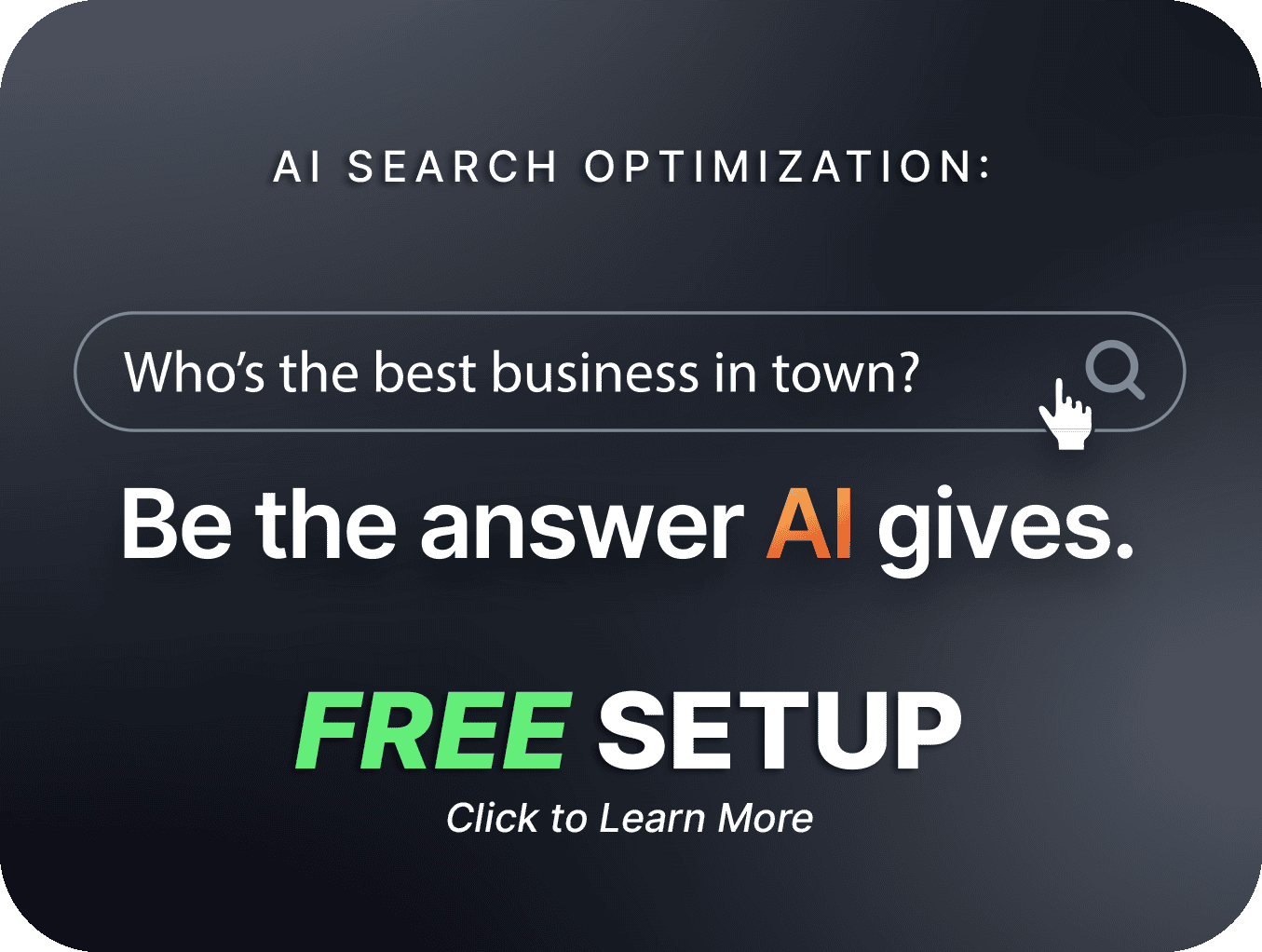 AI Search Optimization promotion offering free setup from Conversion First Marketing
