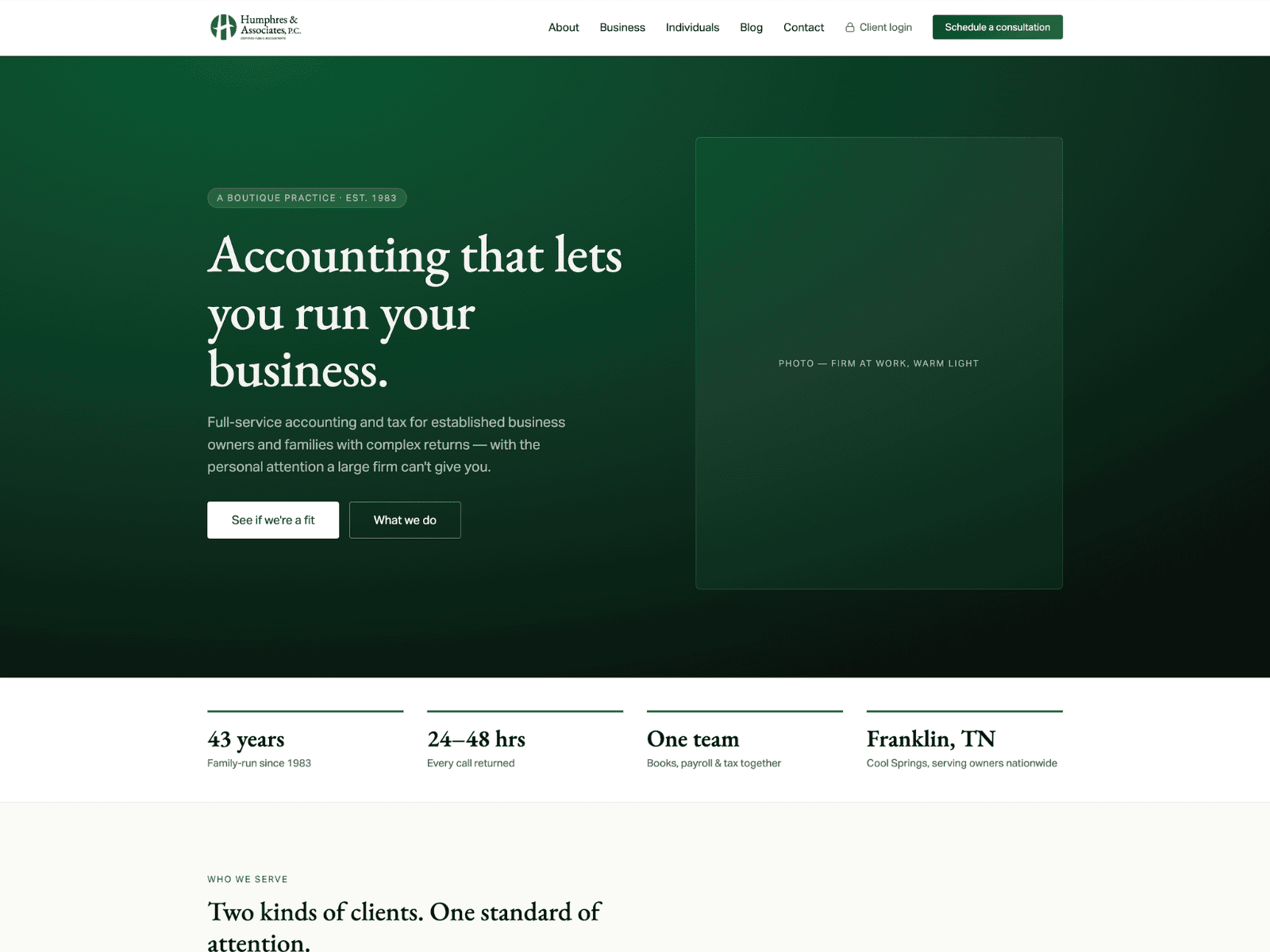 Humphres & Associates website before SmartWeb redesign