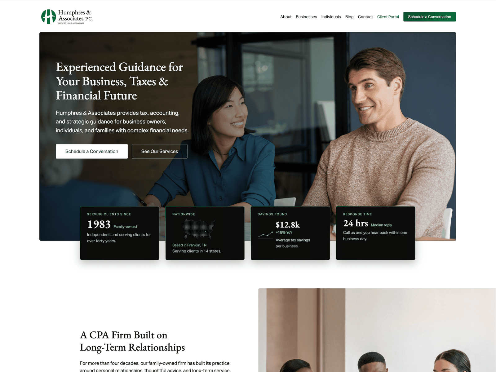 Humphres & Associates website after SmartWeb redesign